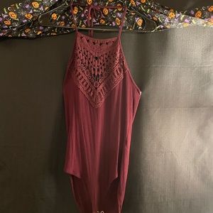 Maroon lace halter top bodysuit